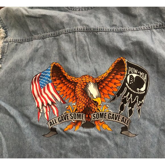 Lightning Clothing Mens Large Blue Motorcycle Eagle Graphic Denim Button Up Vest - Picture 4 of 7